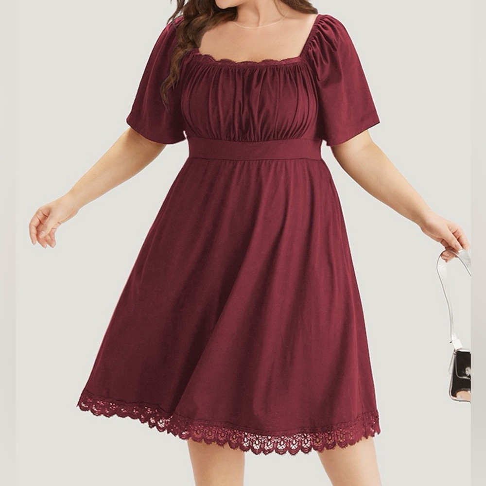 BloomChic Elegant Burgundy Lace Trim Dress Plus Size 5X